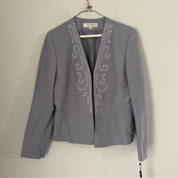 Tahari ASL Women’s Linen Blend Beaded Blazer jacket size 10 - Picture 1 of 3